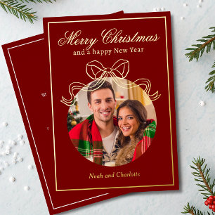 Carte De Vœux En Aluminium Joyeux Noël Joyeux Nouvel An Coquette Bow Photo