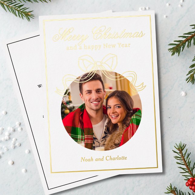 Carte De Vœux En Aluminium Joyeux Noël Joyeux Nouvel An Coquette Bow Photo (Créateur téléchargé)