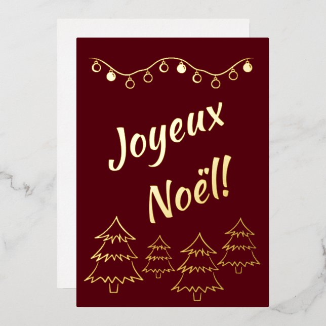 Carte De Vœux En Aluminium Joyeux Noel lumières Noël Arbre rouge (Recto/Verso)