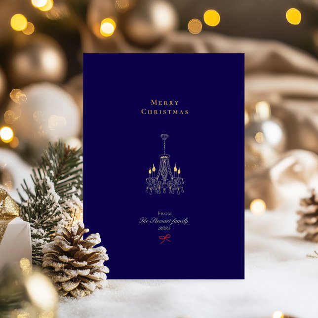Carte De Vœux En Aluminium Joyeux Noël Marine & Gold Style (Merry Christmas Navy & Gold Stylish Foil Holiday Card)