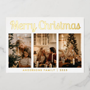 Carte De Vœux En Aluminium Joyeux Noël Mini Script Trois Photo