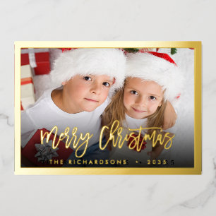 Carte De Vœux En Aluminium Joyeux Noël Modèle de texte de photo de famille en