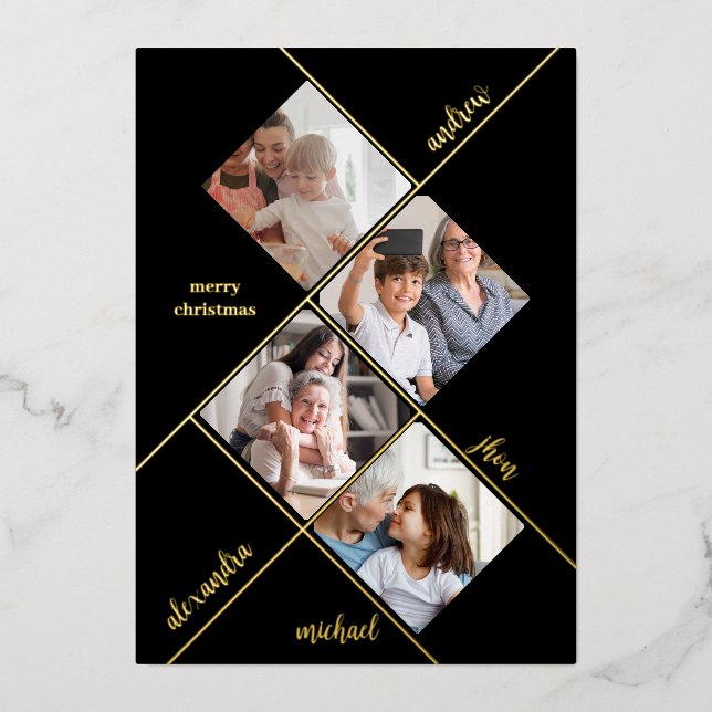 Carte De Vœux En Aluminium Joyeux Noël | Modern Four Photo Collage (Recto)