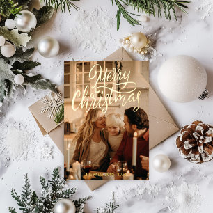 Carte De Vœux En Aluminium Joyeux Noël Moderne 2 Famille Photo Gold