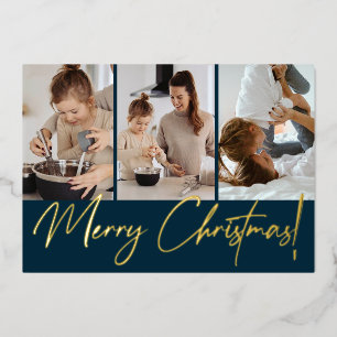Carte De Vœux En Aluminium Joyeux Noël Moderne Élégant Photo Bleu Marine