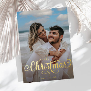 Carte De Vœux En Aluminium Joyeux Noël moderne Famille Photo Nom Grandes