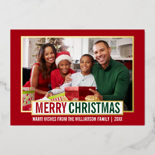Carte De Vœux En Aluminium Joyeux Noël moderne Famille Photo Rouge Or