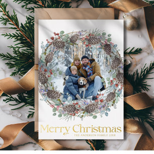 Carte De Vœux En Aluminium Joyeux Noël moderne Gold & White Family