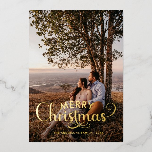 Carte De Vœux En Aluminium Joyeux Noël moderne Nom de famille Photo Tartan Ho (Recto)