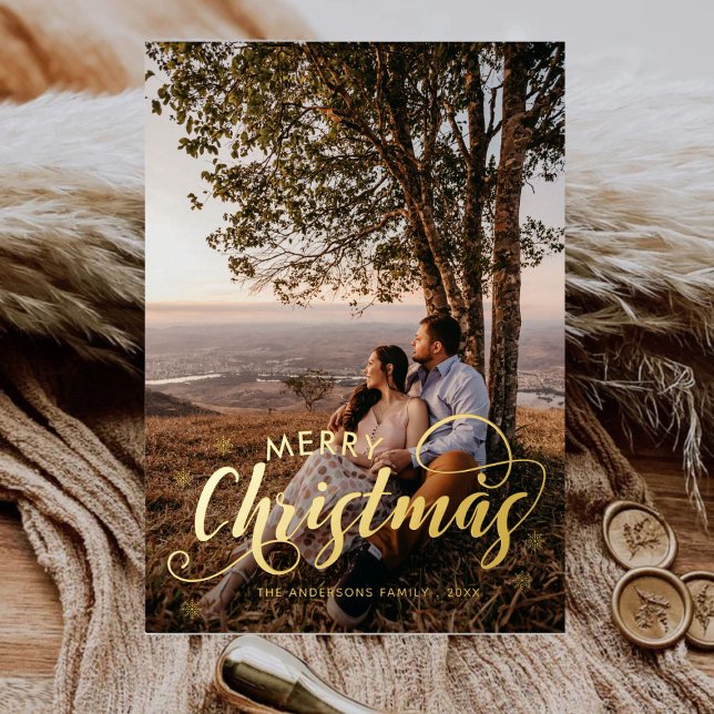 Carte De Vœux En Aluminium Joyeux Noël moderne Nom de famille Photo Tartan Ho (Créateur téléchargé)