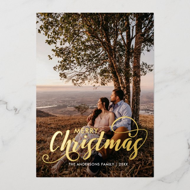 Carte De Vœux En Aluminium Joyeux Noël moderne Nom de la famille Tartan (Recto)