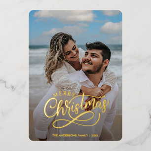 Carte De Vœux En Aluminium Joyeux Noël moderne Nom de la famille Tartan