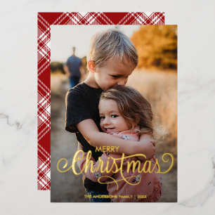 Carte De Vœux En Aluminium Joyeux Noël moderne Nom de la famille Tartan