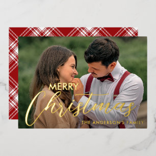 Carte De Vœux En Aluminium Joyeux Noël moderne Nom de la famille Tartan