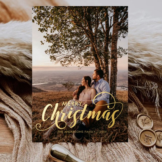 Carte De Vœux En Aluminium Joyeux Noël moderne Nom de la famille Tartan (Créateur téléchargé)