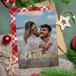 Carte De Vœux En Aluminium Joyeux Noël moderne Nom de la famille Tartan