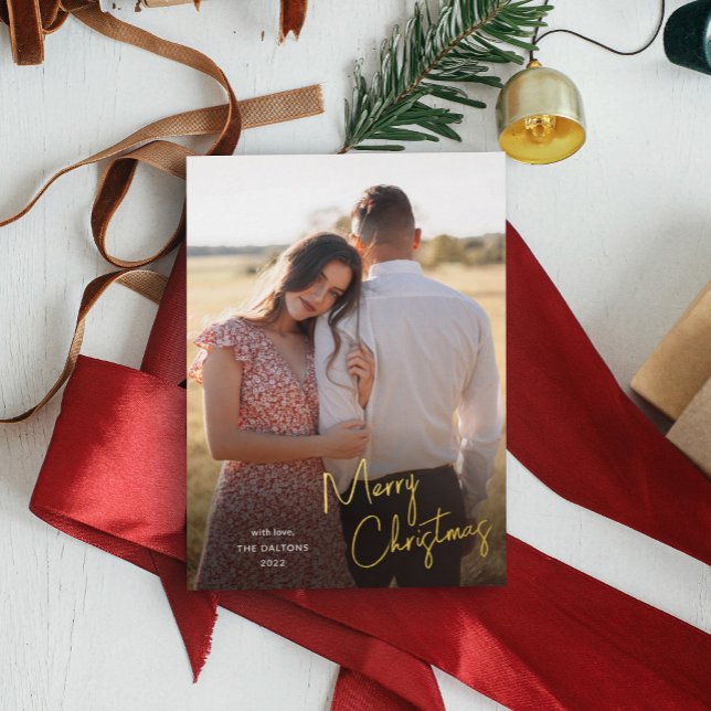 Carte De Vœux En Aluminium Joyeux Noël moderne Script Photo simple (Créateur téléchargé)