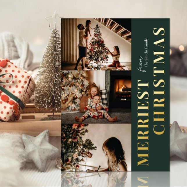 Carte De Vœux En Aluminium Joyeux Noël moderne vert Gold Script photo (Créateur téléchargé)