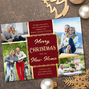 Carte De Vœux En Aluminium Joyeux Noël Nouvelle Maison 4 Photo Rouge et Or