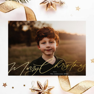Carte De Vœux En Aluminium Joyeux Noël Or Élégant Photo