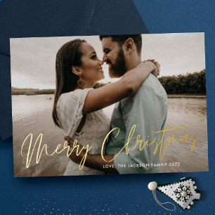 Carte De Vœux En Aluminium Joyeux Noël Or Pressé Main Écrite Photo