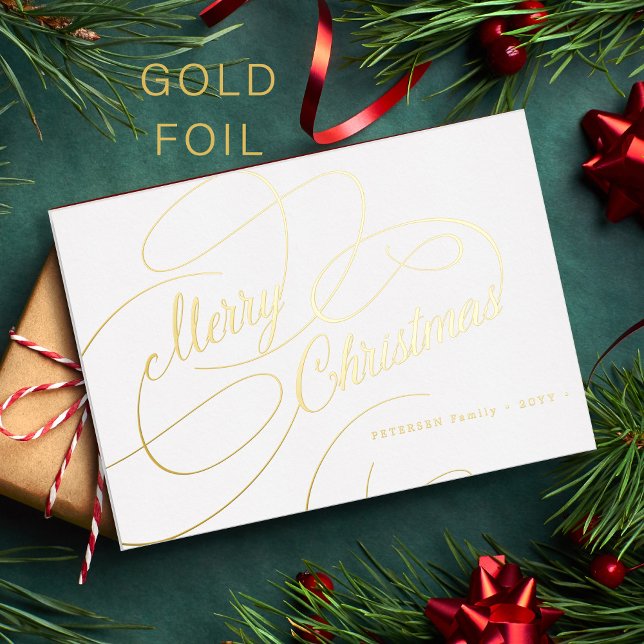 Carte De Vœux En Aluminium Joyeux Noël or script simple élégant (Créateur téléchargé)