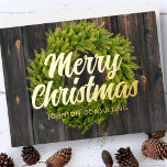 Carte De Vœux En Aluminium Joyeux Noël Pays Pin Russe Wreath Bois<br><div class="desc">Votre logo d'entreprise peut être ajouté à l'arrière. Modifiez le message de vacances,  le nom commercial ou le nom de l'entreprise. Disponible ici : http://www.zazzle.com/selectpartysupplies</div>