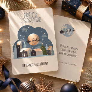 Carte De Vœux En Aluminium Joyeux Noël Père Noël sur Village Rose Gold