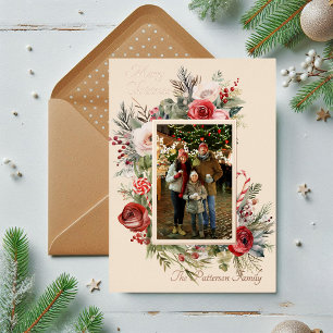 Carte De Vœux En Aluminium Joyeux Noël Photo aquarelle Floral