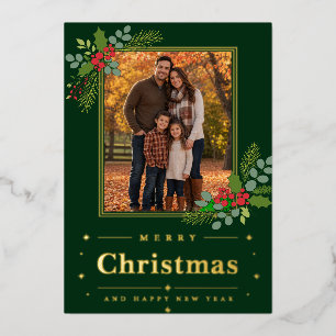 Carte De Vœux En Aluminium Joyeux Noël Photo de Fêtes Élégant Vert Foncé 