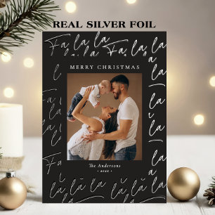Carte De Vœux En Aluminium Joyeux Noël Photo Écriture Élégante Argent Réel
