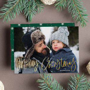 Carte De Vœux En Aluminium Joyeux Noël Photo Écriture Fantaisiste Verte