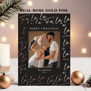 Carte De Vœux En Aluminium Joyeux Noël Photo Élégante Rose Dorée Réelle