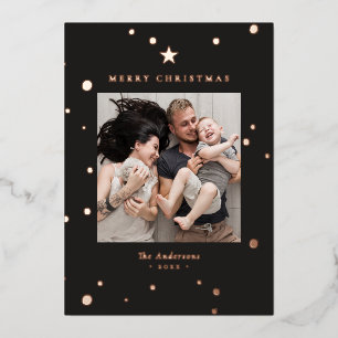 Carte De Vœux En Aluminium Joyeux Noël Photo Élégante Rose Dorée Réelle