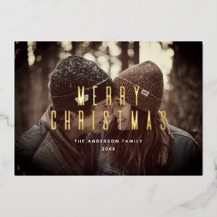 Carte De Vœux En Aluminium Joyeux Noël. Photo minimaliste simple en or