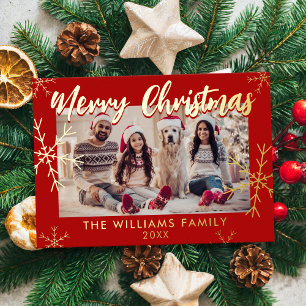 Carte De Vœux En Aluminium Joyeux Noël Photo Red Snowflakes