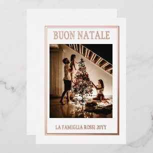 Carte De Vœux En Aluminium Joyeux Noël Photo simple moderne Blanc & Or Rose