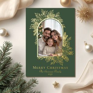Carte De Vœux En Aluminium Joyeux Noël Photo Vert Élégant