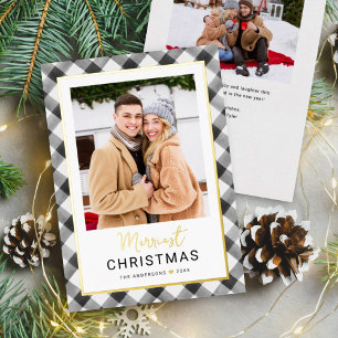 Carte De Vœux En Aluminium Joyeux Noël Plaid Noir Or Buffle
