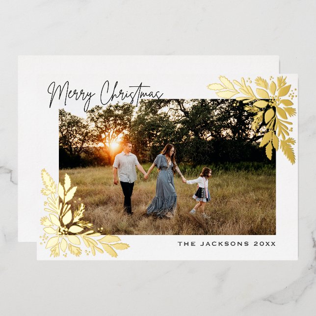 Carte De Vœux En Aluminium Joyeux Noël Poinsettia Design (Recto/Verso)