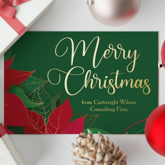 Carte De Vœux En Aluminium Joyeux Noël Poinsettia Elegant Business Gold (Créateur téléchargé)