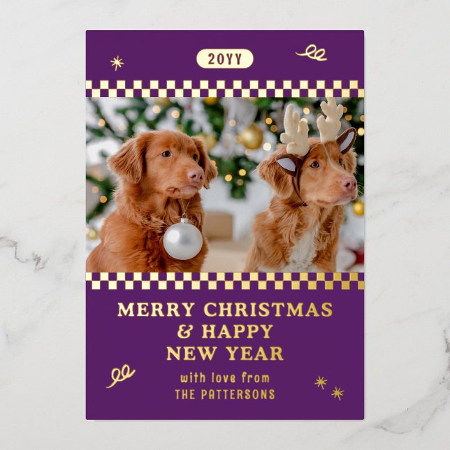 Carte De Vœux En Aluminium Joyeux Noël Retro Purple Photo personnalisée (Recto)