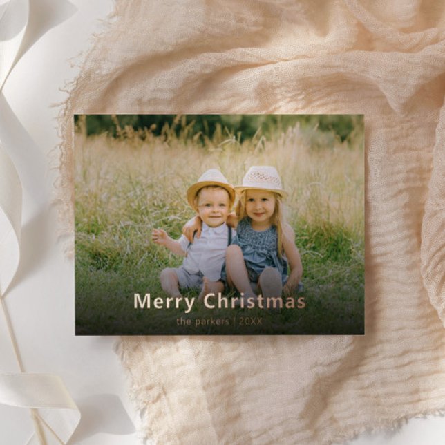 Carte De Vœux En Aluminium Joyeux Noël Rose Gold Family Photo (Créateur téléchargé)