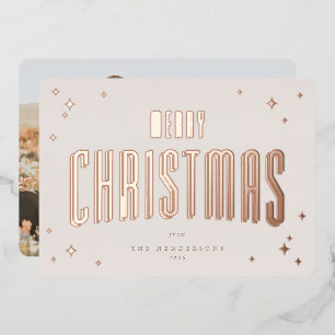 Carte De Vœux En Aluminium Joyeux Noël rose pâle Étoiles rétro Photo
