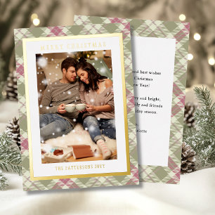 Carte De Vœux En Aluminium Joyeux Noël rose vert Tartan Paid Photo