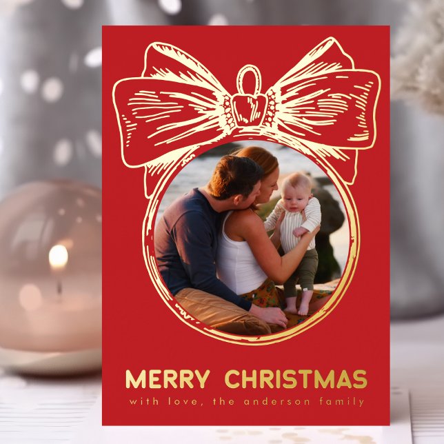 Carte De Vœux En Aluminium Joyeux Noël Rouge Golden Multi Photo Ornement (Créateur téléchargé)