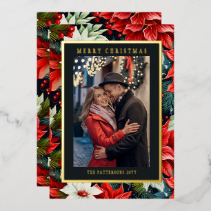 Carte De Vœux En Aluminium Joyeux Noël Rouge Poinsettia Floral Photo