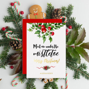 Carte De Vœux En Aluminium Joyeux Noël Rouge Vert Houx Baie Aquarelle