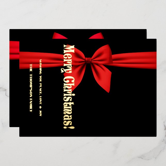 Carte De Vœux En Aluminium Joyeux Noël, Ruban Rouge Mignon (Recto/Verso)