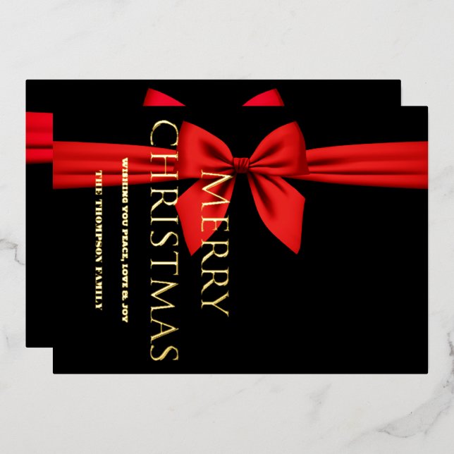 Carte De Vœux En Aluminium Joyeux Noël, Ruban Rouge Mignon (Recto/Verso)